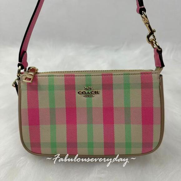 Coach Nolita 19 With Plaid Print Bag Wristlet Purse In Pink Multi CBK65 NWT - Picture 2 of 8